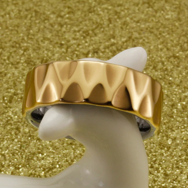 8MM Gold Women's Or Men's Tungsten Carbide Wedding Faceted Rings Comfort Fit