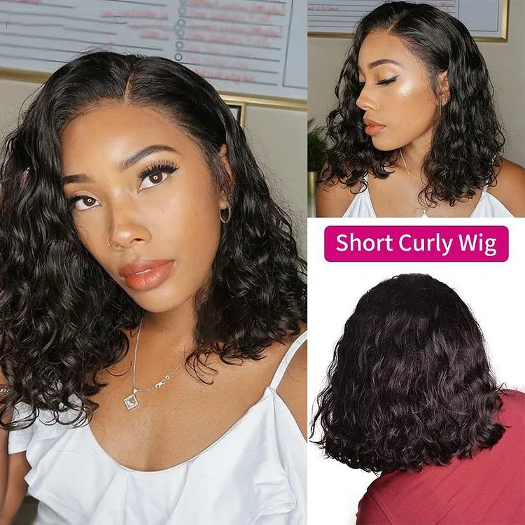 Bob Lace Front Wigs Pre Plucked Short Curly Human Hair Wigs