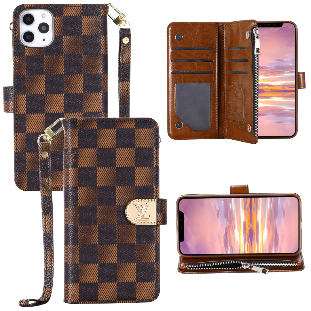 Monogram LV canvas leather wallet iPhone Samsung mobile phone case