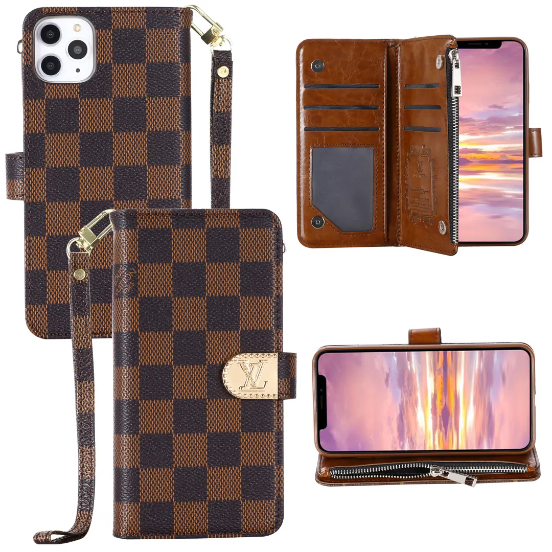 Monogram LV canvas leather wallet iPhone Samsung mobile phone case