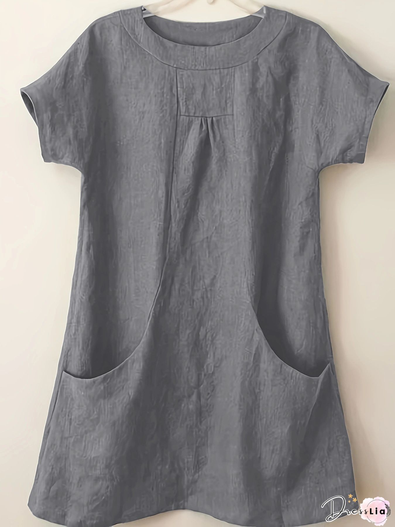 Short Sleeve Pockets Cotton-Blend Shirts & Tops Linen