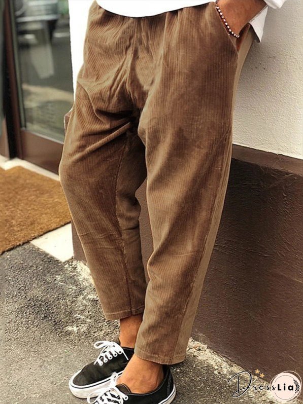 Men's Solid Color Crop Straight Leg Corduroy Pants