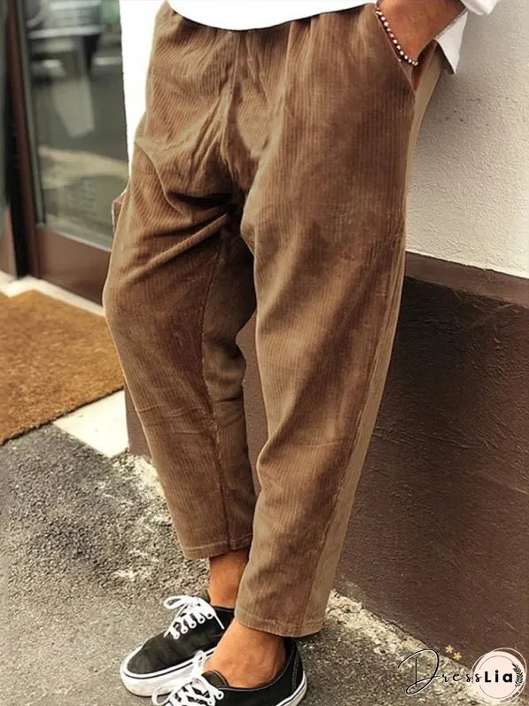 Men's Solid Color Crop Straight Leg Corduroy Pants