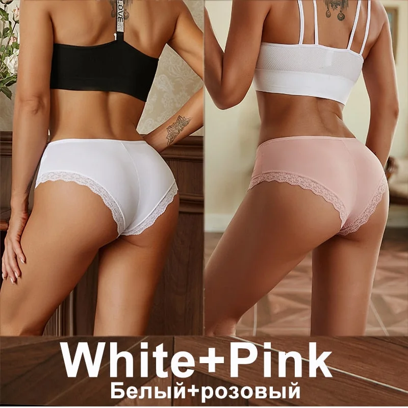 2PCS/Set Women Underwear Lace Panties Underwear Sexy Seamless Female Lingerie Intimate Underpants Cheekie Panties Floral Finetoo