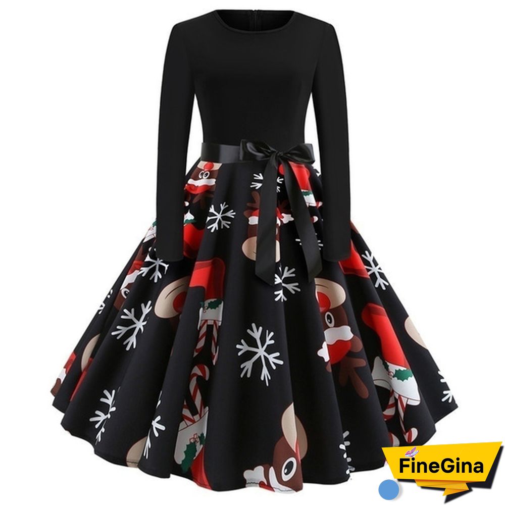 Autumn Winter Fashion Lady Xmas Clothes Christmas Costume Casual Long Sleeve Halloween Print Party Dress