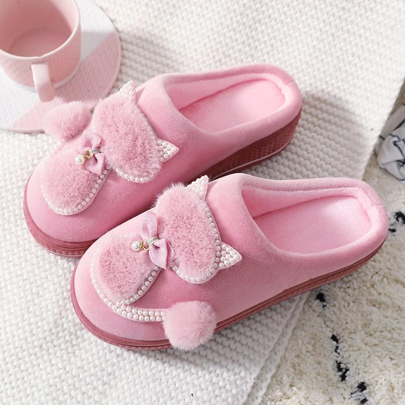 Winter Women Slippers Shoes Home Cute Thick Bottom Cat Warm Plush Ladies Shoe Fashion Flat Platform Female Casual Shoes 2021 New