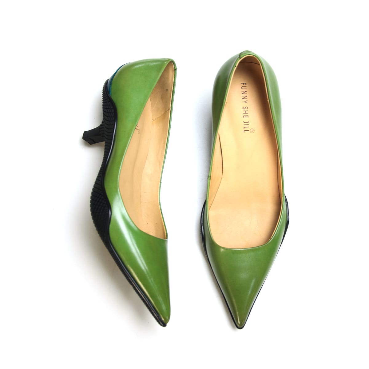 Comma Heels Pointed Toe Heels Two-Color Stitching Court Heels