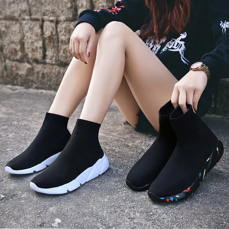 MWY Elastic Fabric Socks Weave Breathable Platform Flats Shoes Bayan Spor Ayakkabi Outdoors Adults Trainers Casual Women Shoes