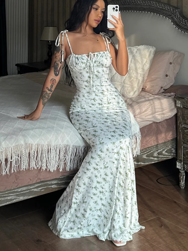 Women Elegant Floral Beach Vacation Bodycon Streetwear Maxi Dress
