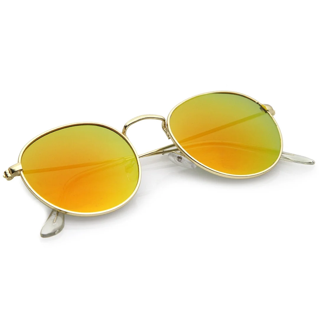 Retro Metal Frame Thin Temples Colored Mirror Lens Round glasses 50mm