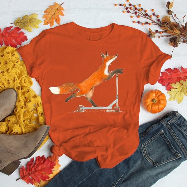 Cute Fox T-shirts For Women Summer Lovely Short Sleeve Casual T-shirts Funny Ladies Round Neck Tops - BlackFridayBuys