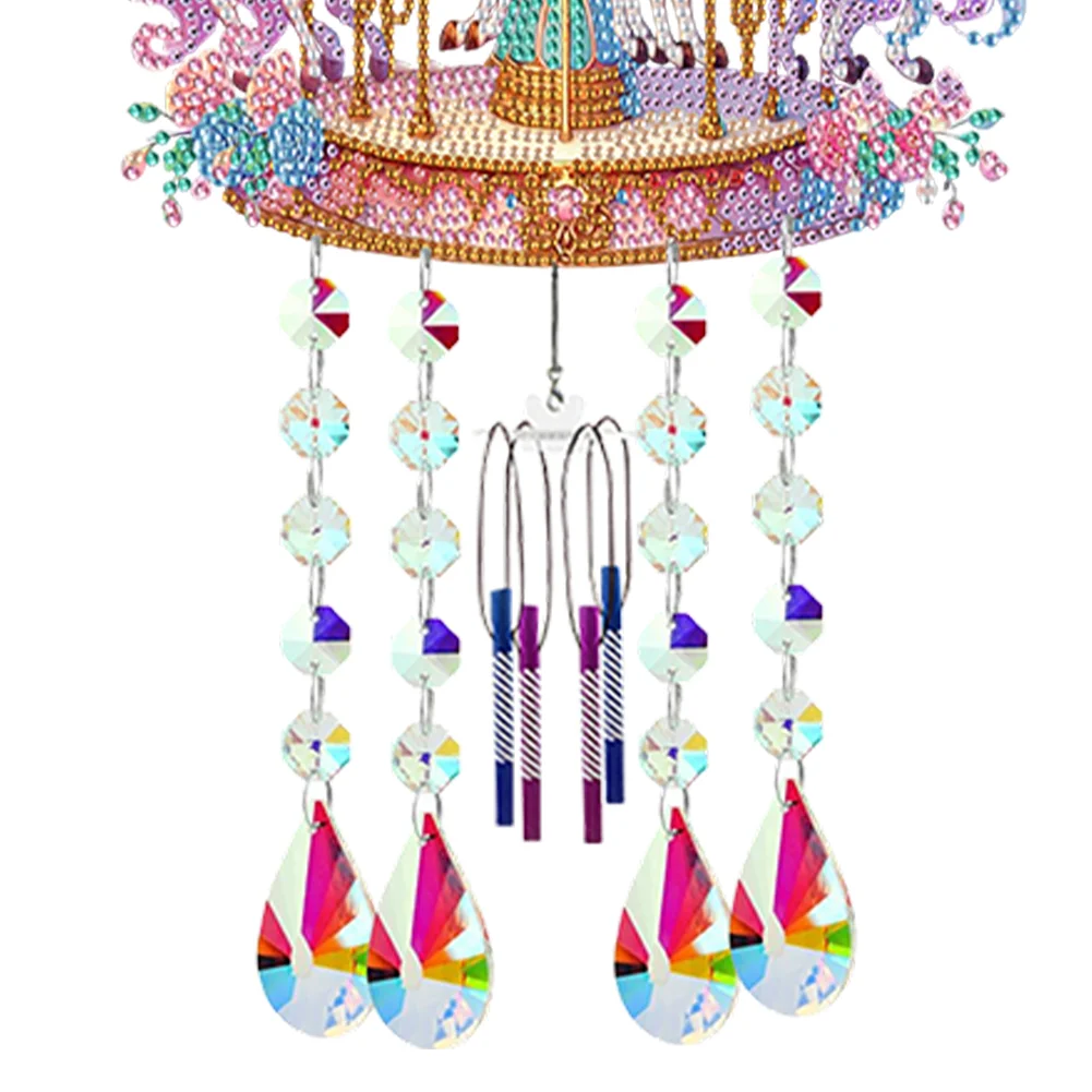 Double Sided Merry-Go-Round 5D DIY Crystal Rhinestone Wind Bell for Wall Decor