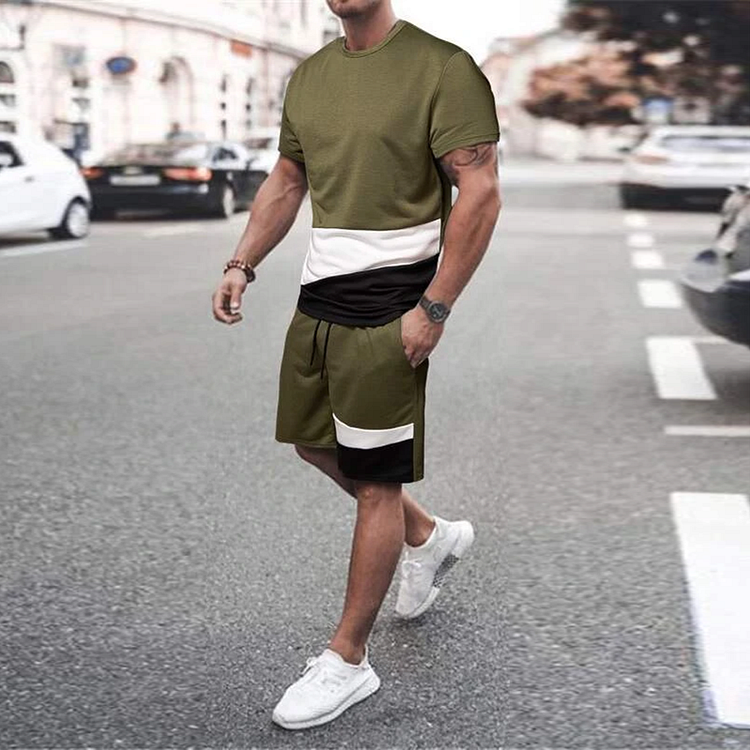 BrosWear Simple Color Block Printing T-Shirt And Short Co-Ord
