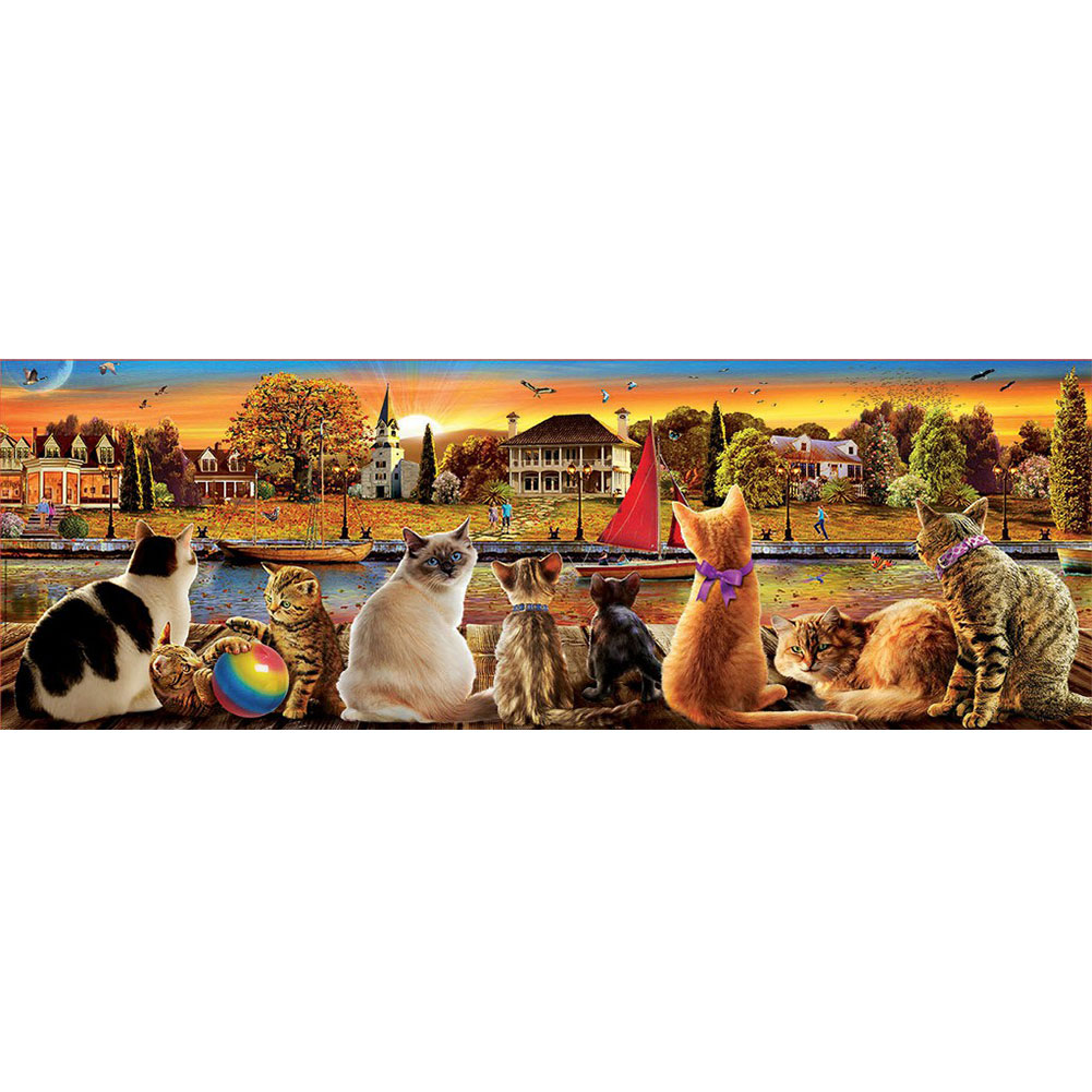 

Kitten Watching the Sunset - Square Drill Diamond Painting - 90*30CM (Big Size), 501 Original