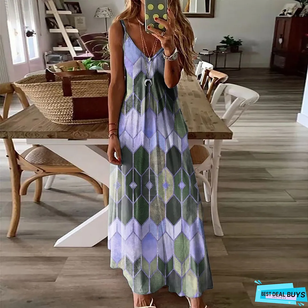 Women's Summer Casual Printed Camisole Long Dress Dresses