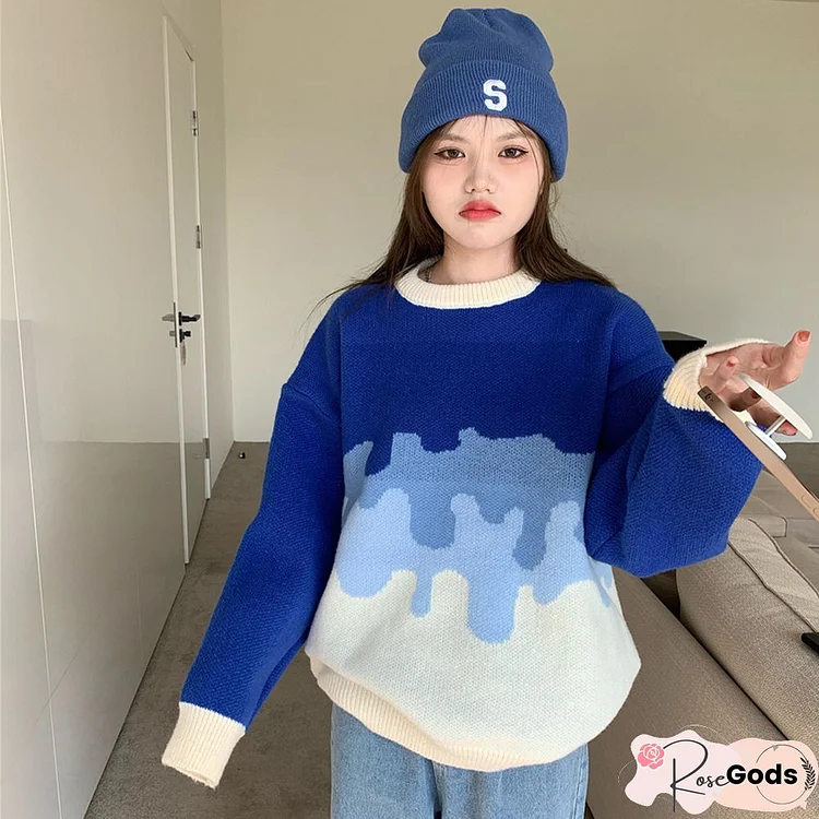 Spring Autumn Fashion Print Sweater Women O Neck Loose Casual Knitting Sweater Long Sleeves Elegant Lady Clothes Korean New