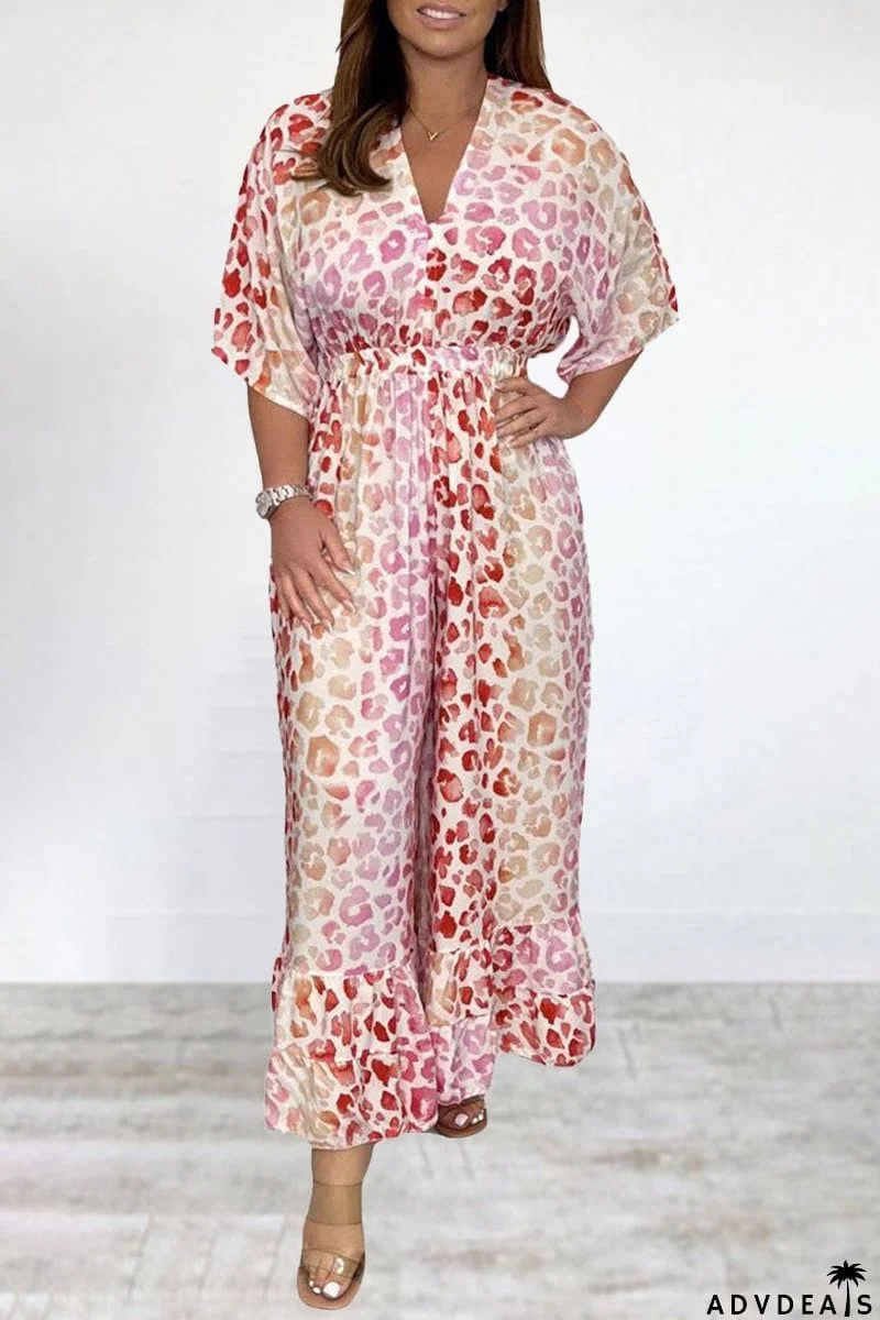 Bohemian College Print Backless V Neck Loose Jumpsuits