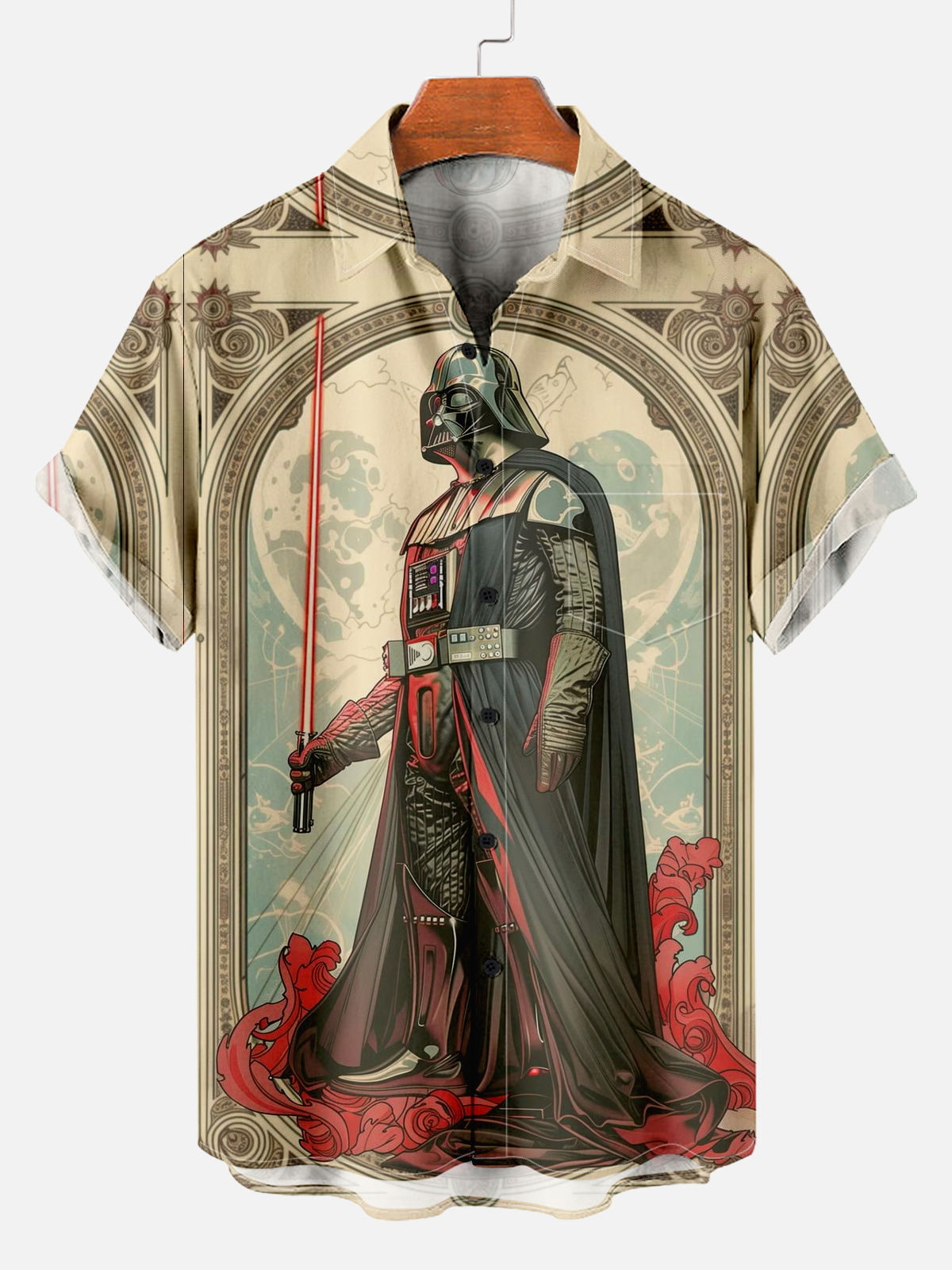 Men's Retro Casual Lightsaber Warrior Print Shirt PLUSCLOTHESMAN