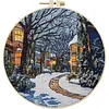 4pcs Town-DIY Embroidery Kit with Pattern Cotton Threads Needles Hoop Scissor 25*25cm tapestrymarket