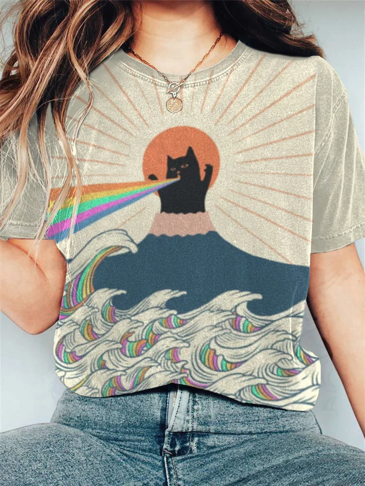 Japanese Art Cat Print T-shirt