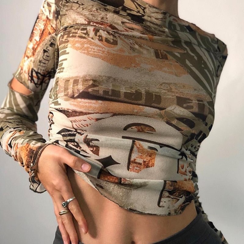 Cryptographic Print Fashion Women's Long Sleeve T-Shirts 2020 Fall Round Neck Casual Tops Shirts Women's Clothing Streetwear