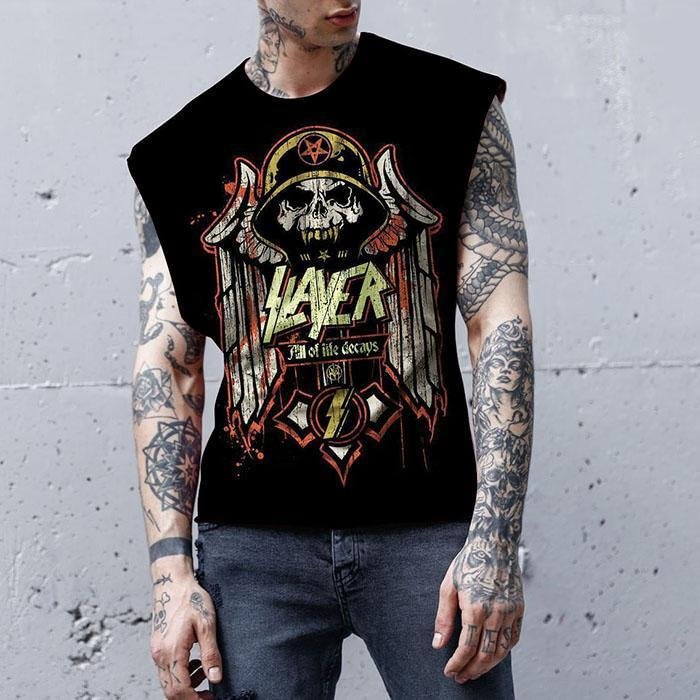 Soldier Skull Print Vintage Vests