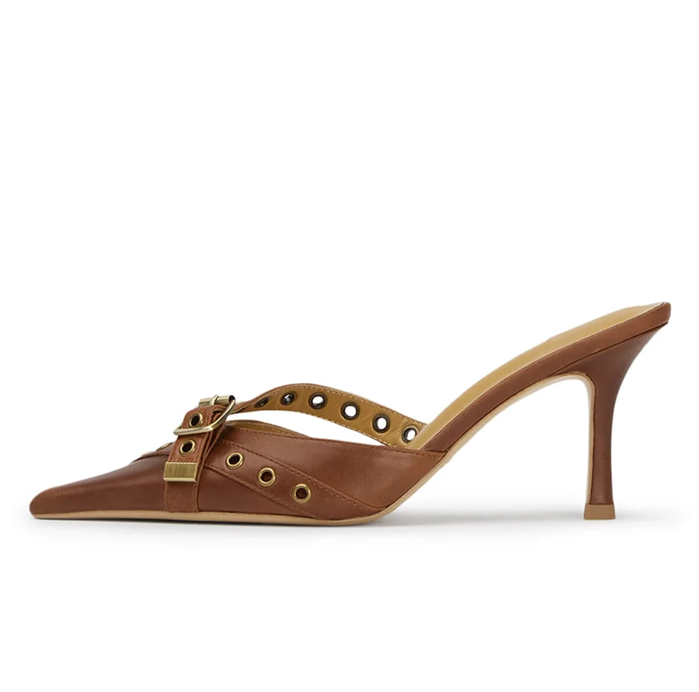 Brown  Closed Pointed Toe Mules with Chain Detail Nicepairs