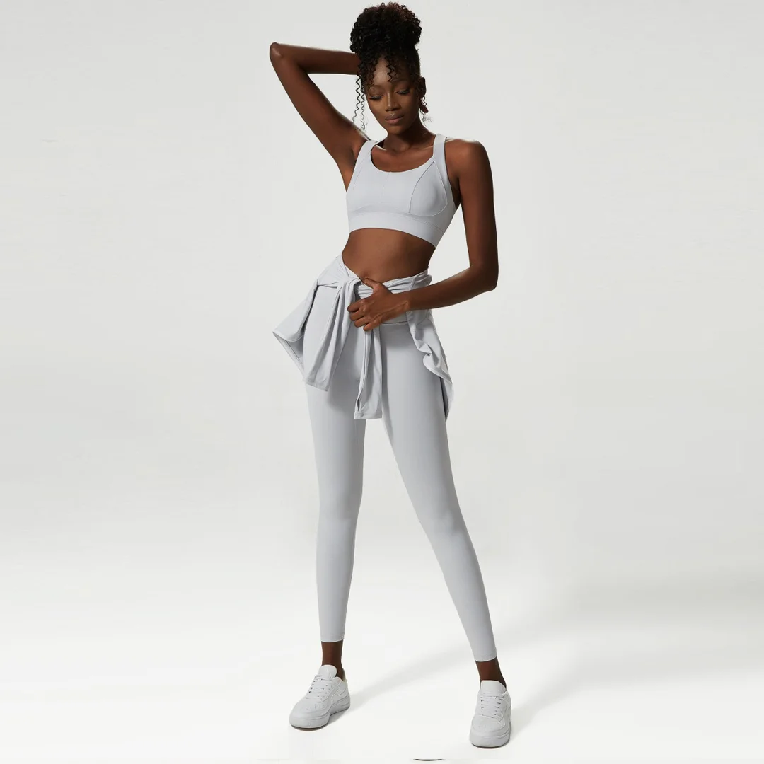 Long sleeve  hoodie + sports bra + legging 3-piece set