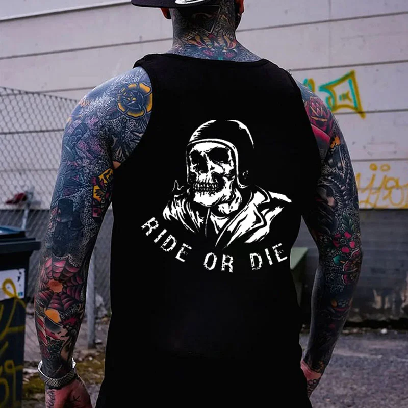 RIDE OR DIE Helmet Skeleton Print Men's Vest