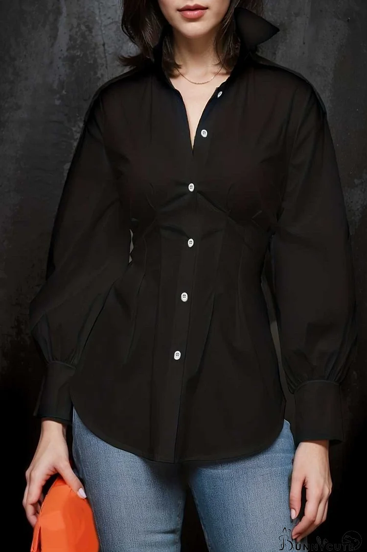 plus size casual blouse women s plus solid button up lantern sleeve turn down collar nipped waist blouse