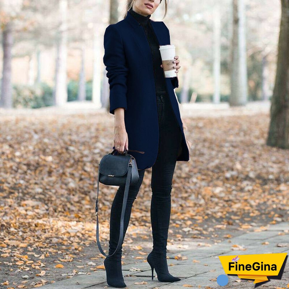 NEW Trending Autumn and Winter Fashion Women's Stand-up Collar Woolen Coat Solid Color Lapel Wool Overcoat Loose Long Windbreaker Jacket Plus Size