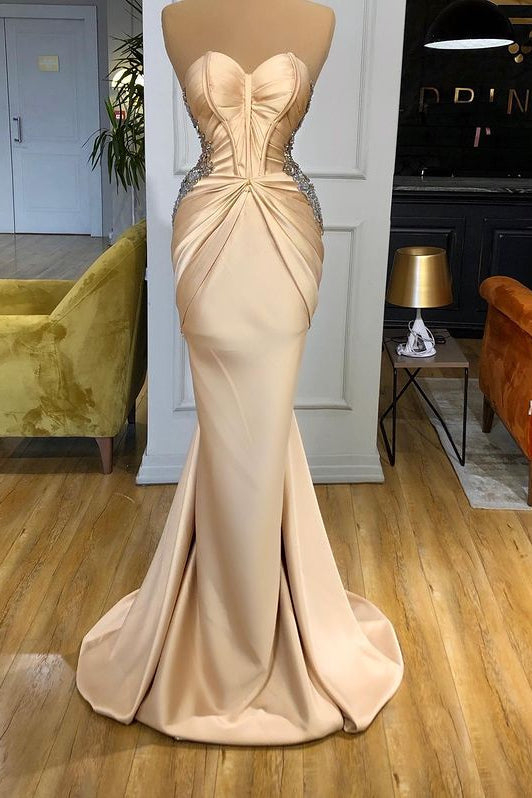 Bellasprom Sweetheart Champagne Mermaid Prom Dress Long With Beads Bellasprom