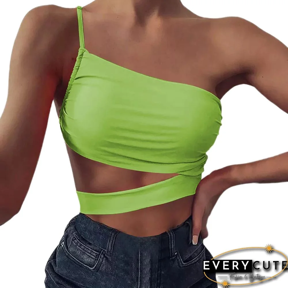 Grass Green Irregular Sling Tube Top