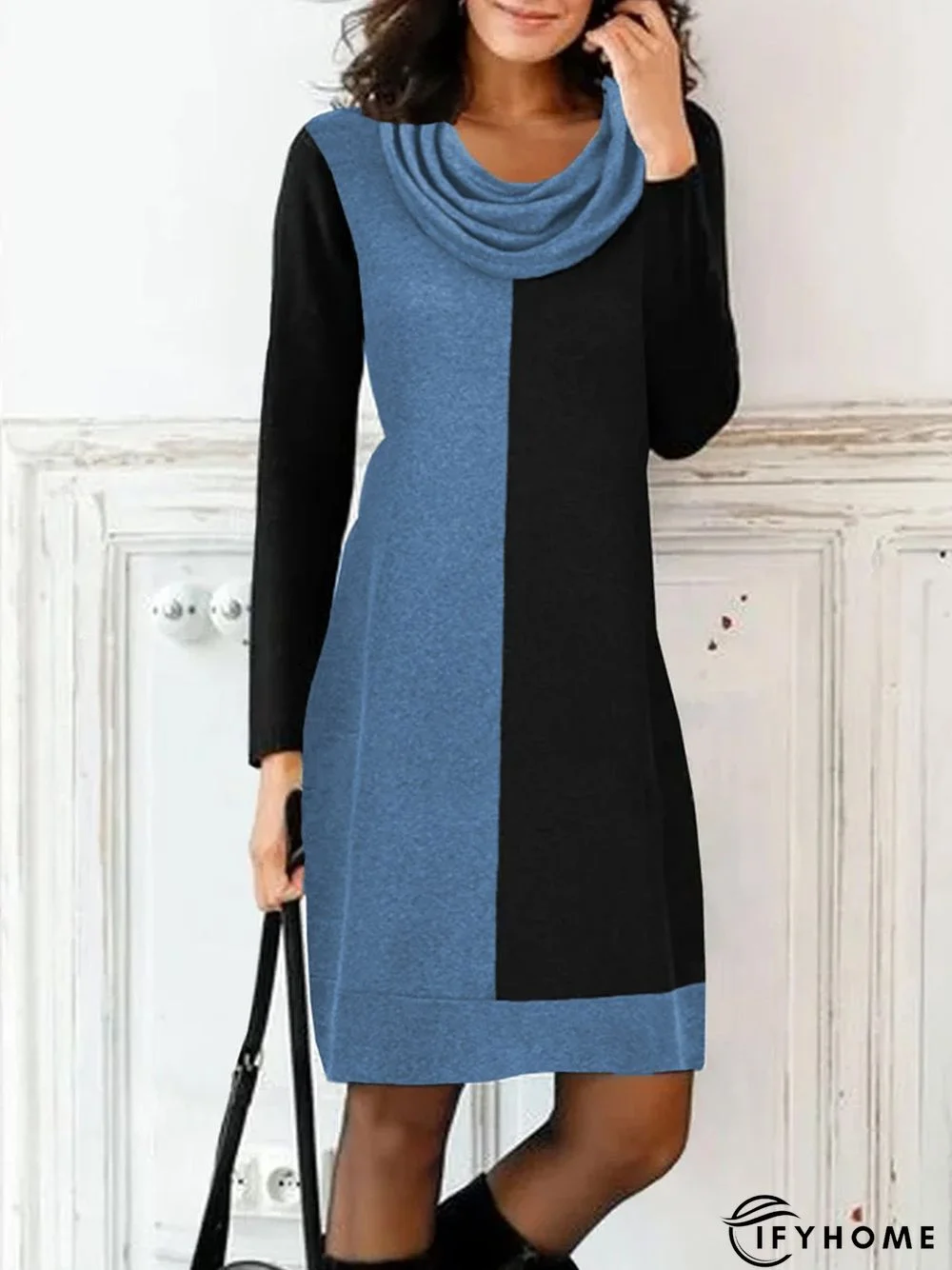 Loose Casual Long sleeve Color Block Dress | IFYHOME