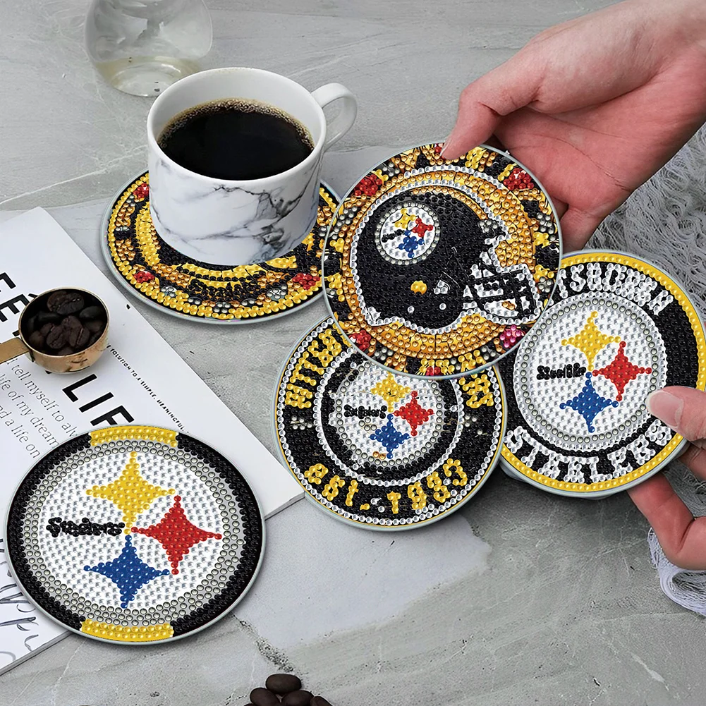 Pittsburgh Steelers 6pcs DIY Diamond Painting Acrylic Coasters Holder for Beginner Adult