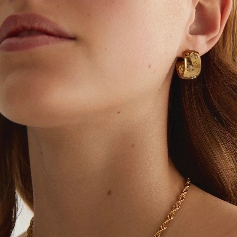 IG Style Butterfly 304 Stainless Steel Rhinestones 18K Gold Plated Inlay Earrings Necklace