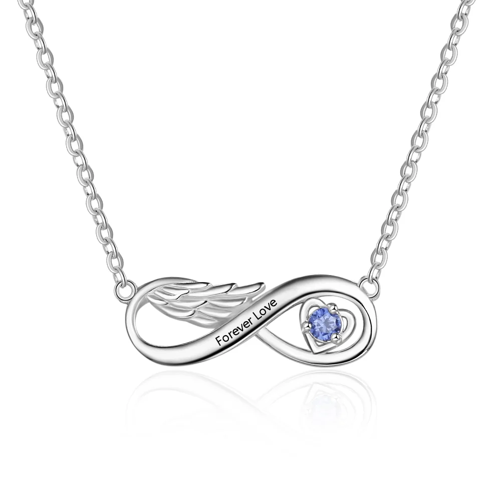 Infinity Engelsflügel Halskette mit graviertem Textanhänger  Geburtsstein Kettenmachen