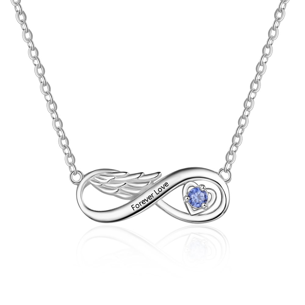 Infinity Engelsflügel Halskette mit graviertem Textanhänger  Geburtsstein t1-b1 Kettenmachen
