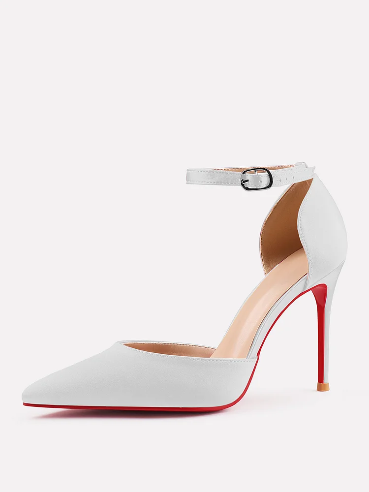100mm Women's Ankle Strap Pointed Toe Pumps Wedding Party Red Bottoms High Heels Stiletto Shoes
