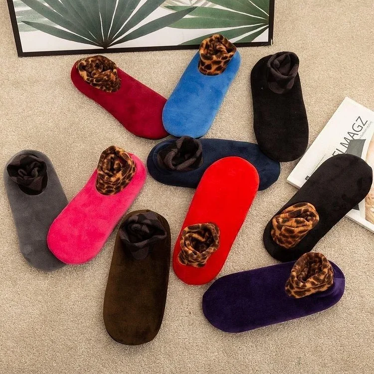 Indoor Non-Slip Thermal Slipper Socks Women Leopard Floor Socks Fuzzy Slipper Socks For Men Women