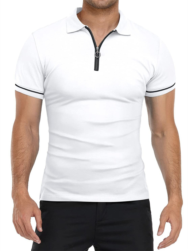 Men's Polo Golf Shirt Sports & Outdoor Casual Quarter Zip Short Sleeve Fashion Streetwear Solid Color Plain Zipper Summer Light Blue Black White Red Navy Blue Dark Grey Polo