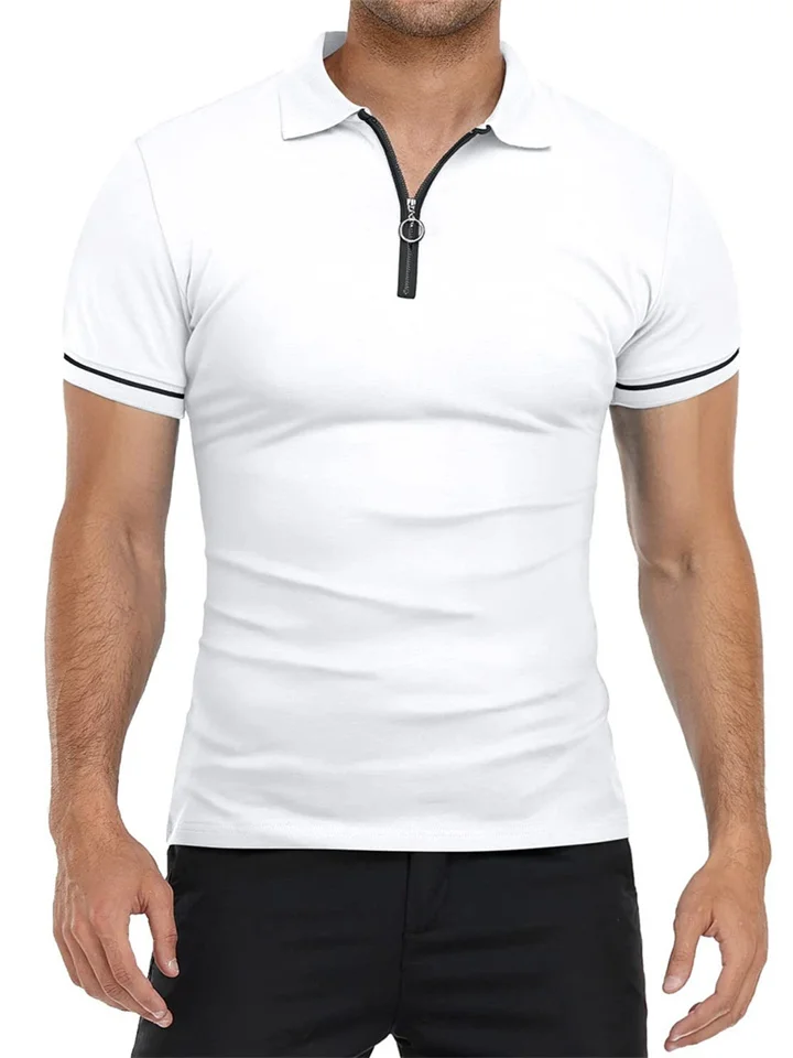 Men's Polo Golf Shirt Sports & Outdoor Casual Quarter Zip Short Sleeve Fashion Streetwear Solid Color Plain Zipper Summer Light Blue Black White Red Navy Blue Dark Grey Polo-Cosfine