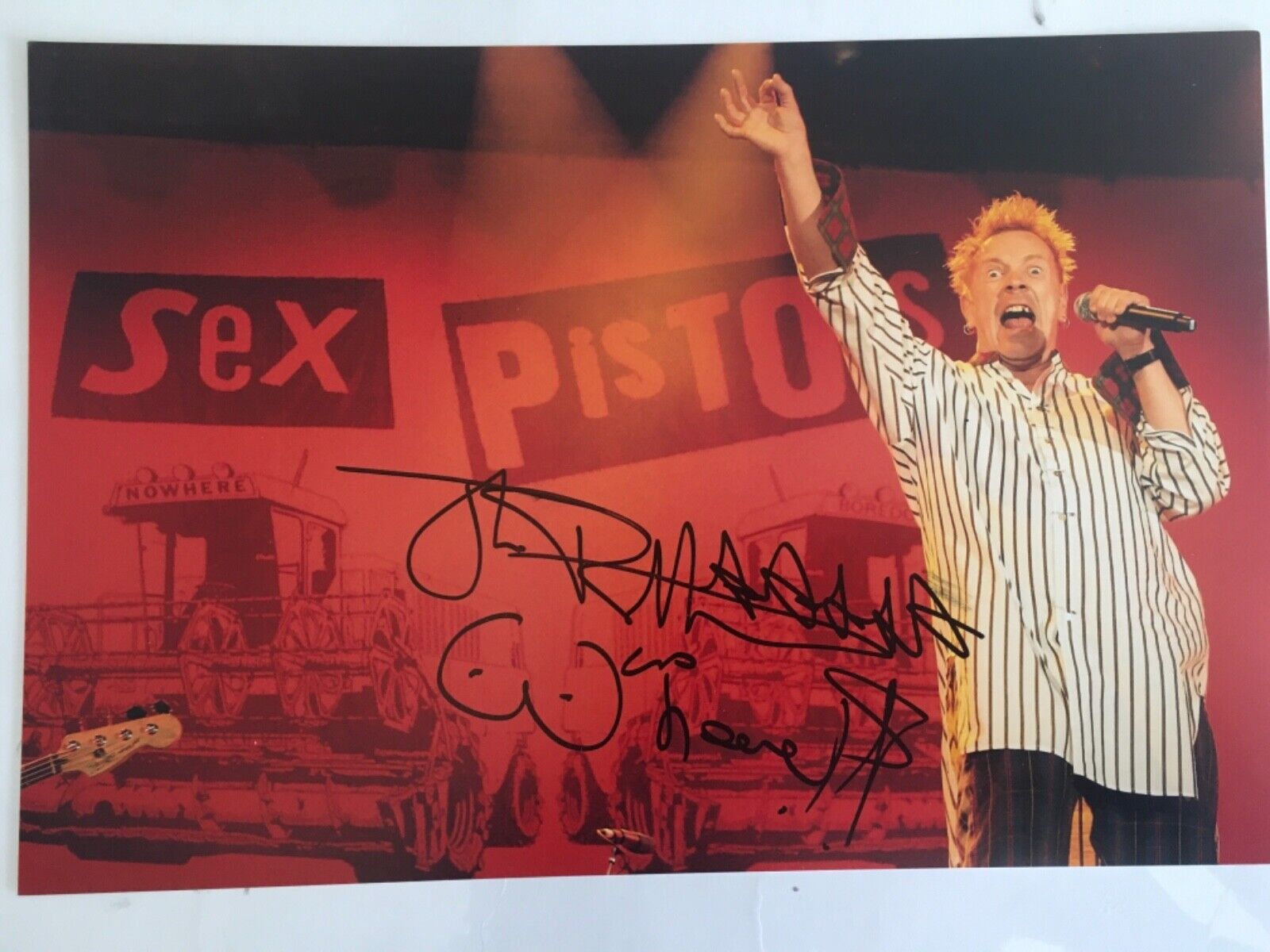 JOHNNY ROTTEN SEX PISTOLS SIGNED 12x 10 Photo Poster painting.