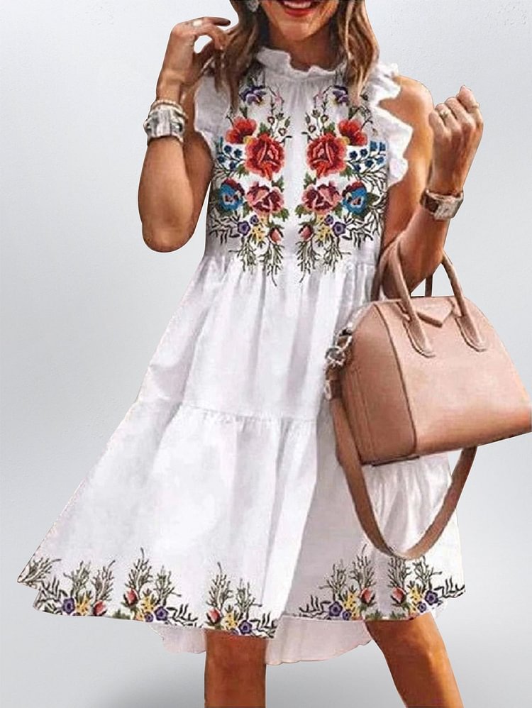 White Casual Printed A-Line Dresses
