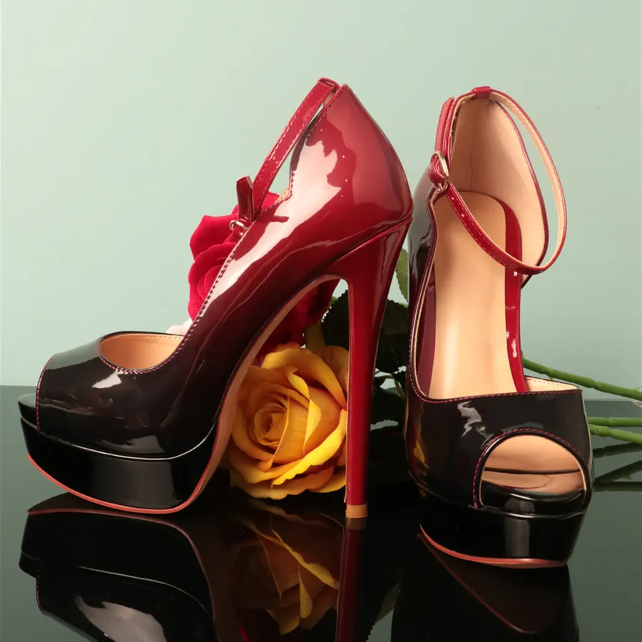 150mm Gradient Color Sky High Platform Ankle strap Pumps Gradient Patent-vocosishoes