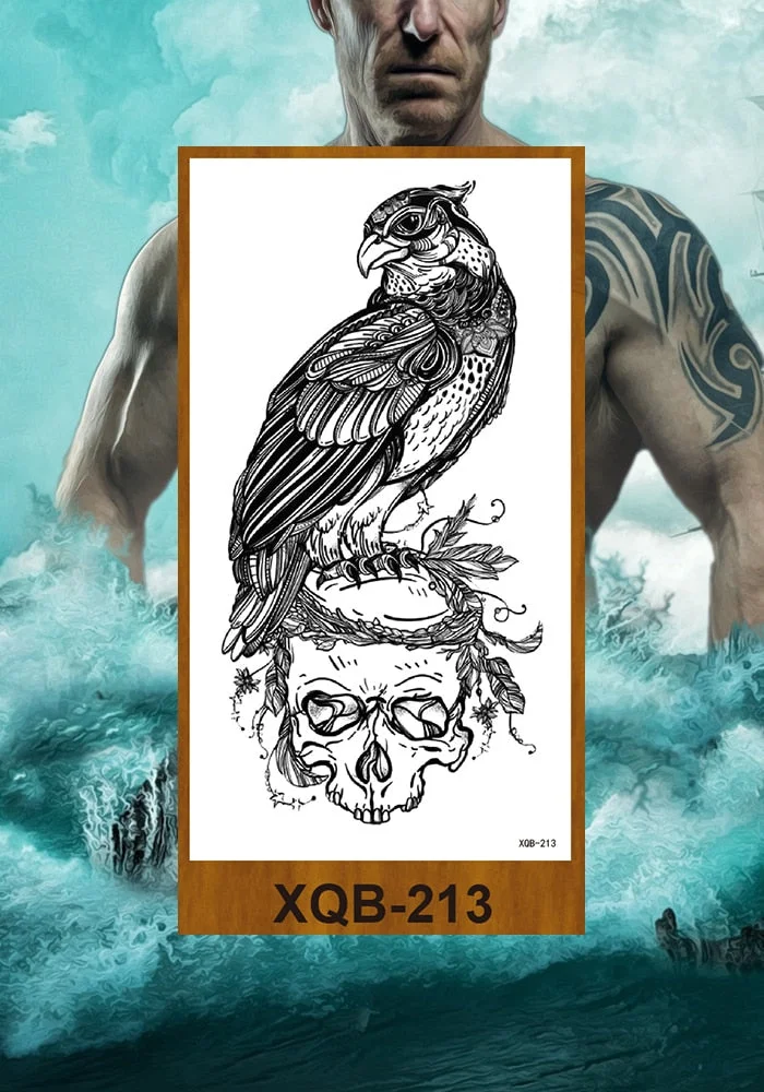 Temporary Tattoos Stickers Vajra Skull Night Demon Crow Mythical Beast Men Women Girl Flower Arm Chest Fake Tatoo Semi Permanent