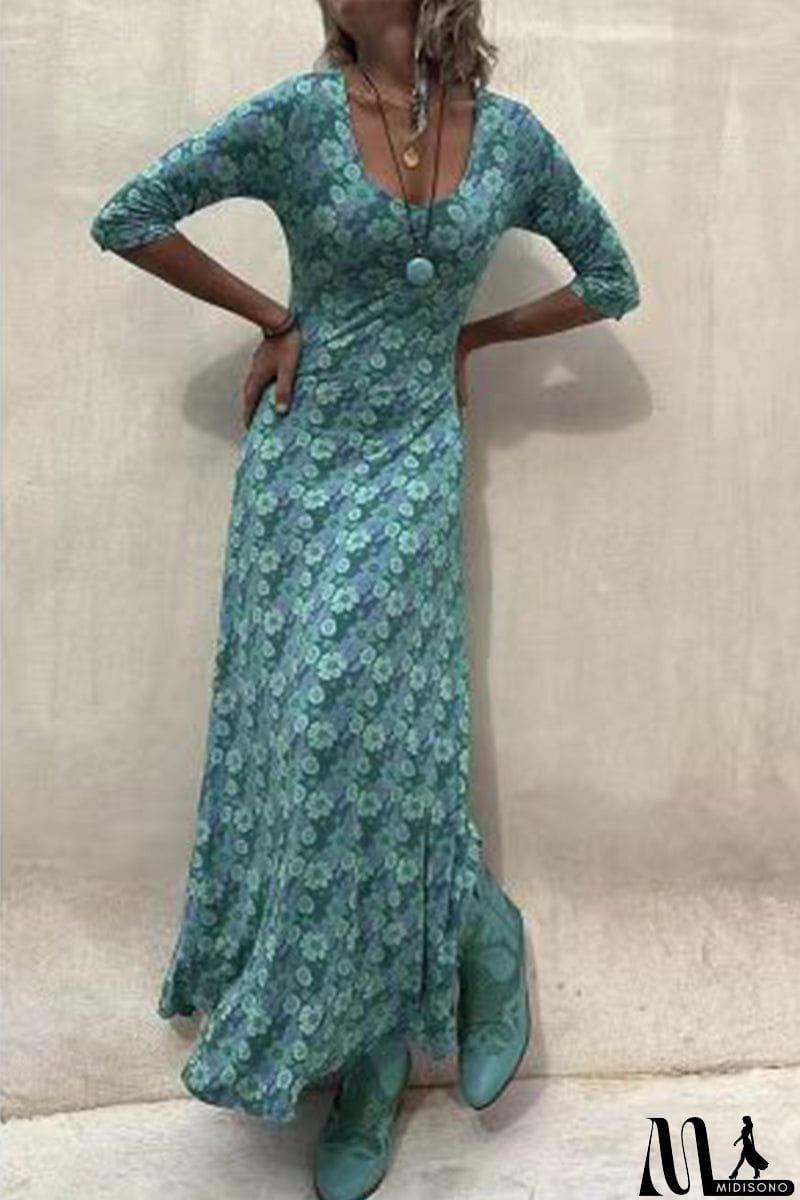 MidiSono - Elegant College Print Floral Patchwork O Neck A Line Dresses