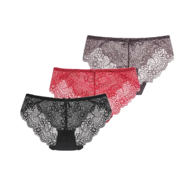 3Pcs/Lot Sexy Lace Underwear Women Transparent Low Waist Panties Cotton Crotch Briefs for Girls Breathable Seamless Lingeries