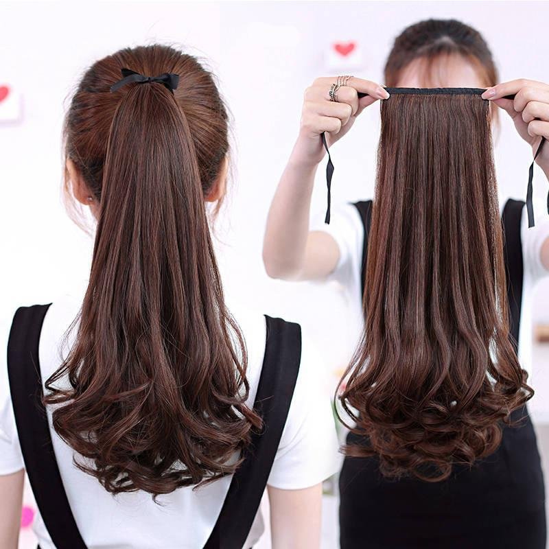 Long Curly Hair Tie-style Pear Flower Big Wave Realistic Ponytail