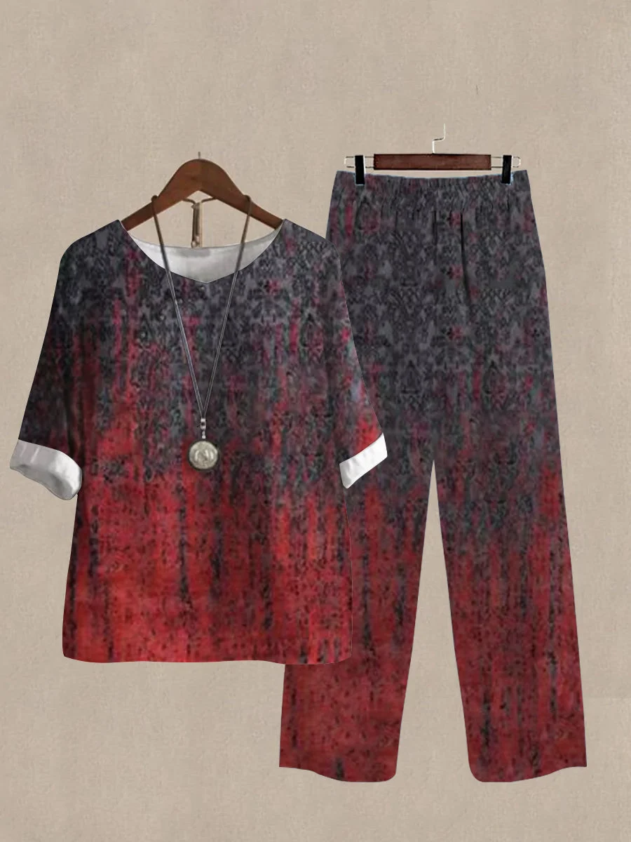 Linen Casual Women's Color Print Two Pieces Set
